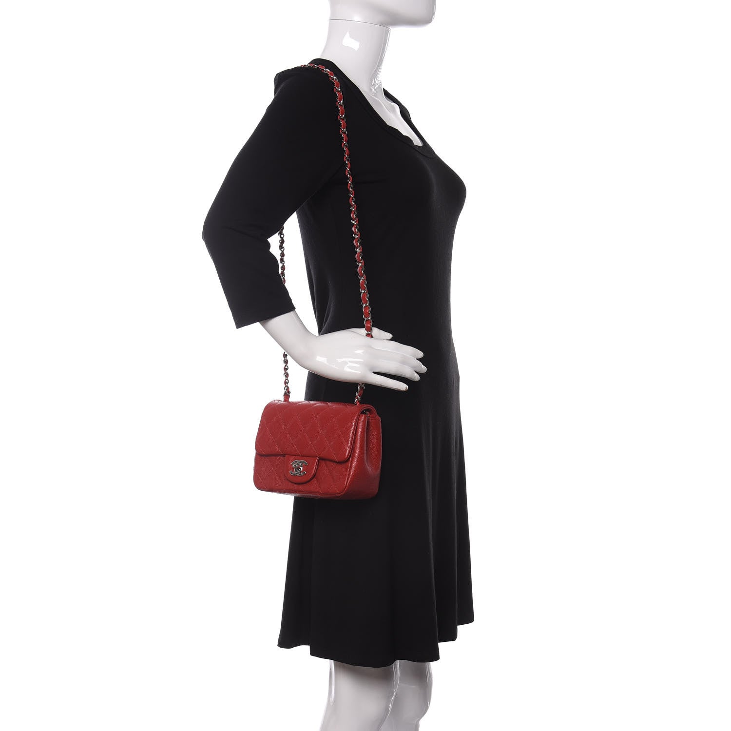 Chanel Caviar Quilted Mini Square Flap Red 2 of 11