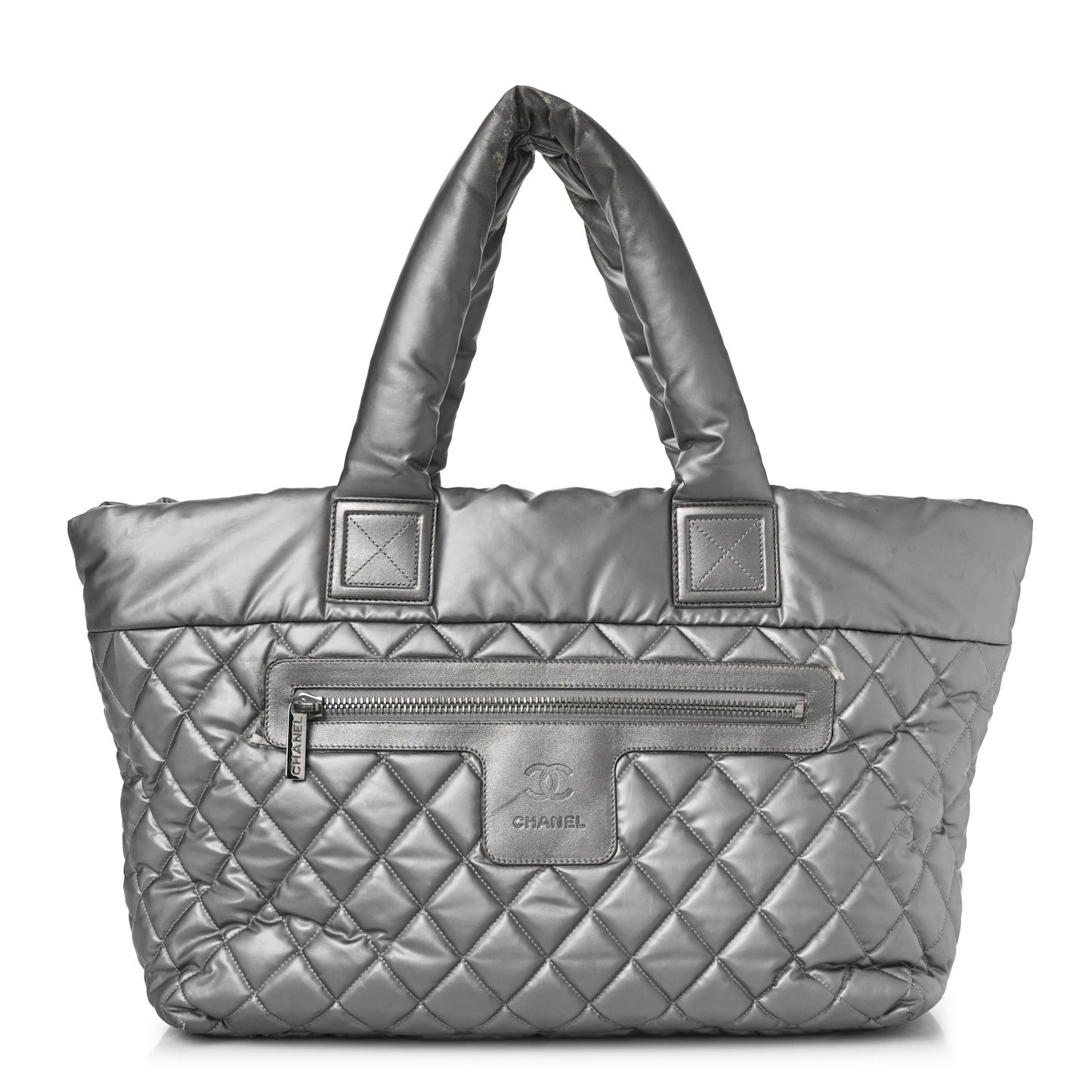 Nylon Quilted Large Coco Cocoon Tote Silver