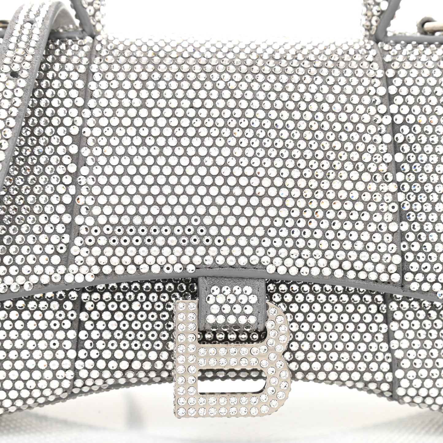 Strass Suede Hourglass Top Handle Bag XS Smoke Grey Crystal