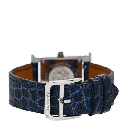 Hermes Stainless Steel Alligator Diamond Pave 21mm Heure H Hour Quartz Watch Bleu Saphir 3 of 4