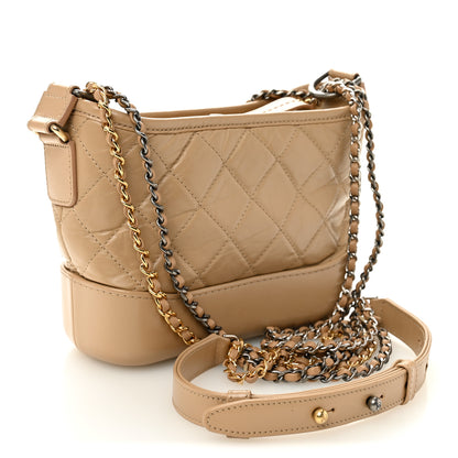 Chanel Aged Calfskin Quilted Small Gabrielle Hobo Beige 3 of 10
