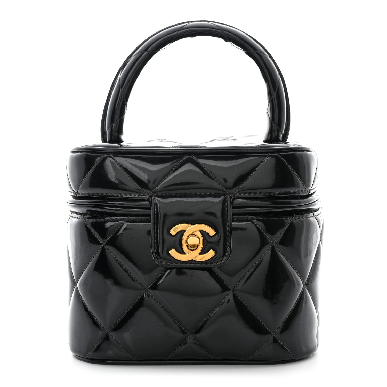 Chanel Patent Quilted Top Handle Barbie Heart Mirror Vanity Case Black 1 of 9