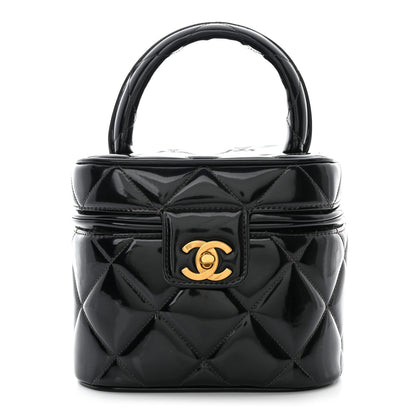 Chanel Patent Quilted Top Handle Barbie Heart Mirror Vanity Case Black 1 of 9