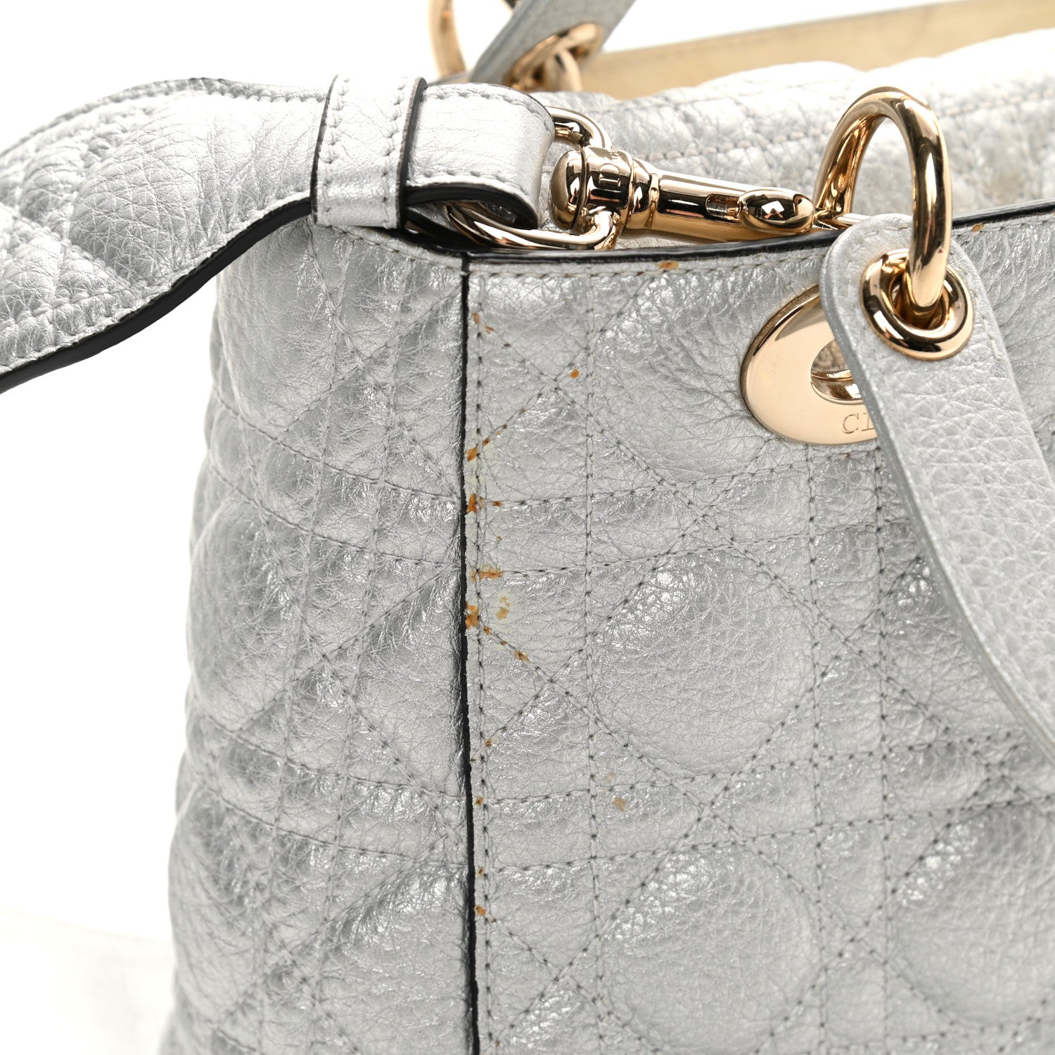 Christian Dior Metallic Grained Calfskin Cannage Medium Supple Lady Dior Silver 16 of 20