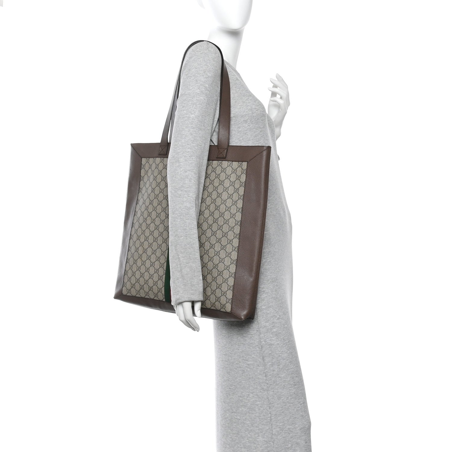 Gucci GG Supreme Monogram Web Large Ophidia Vertical Shopping Tote Brown 2 of 12