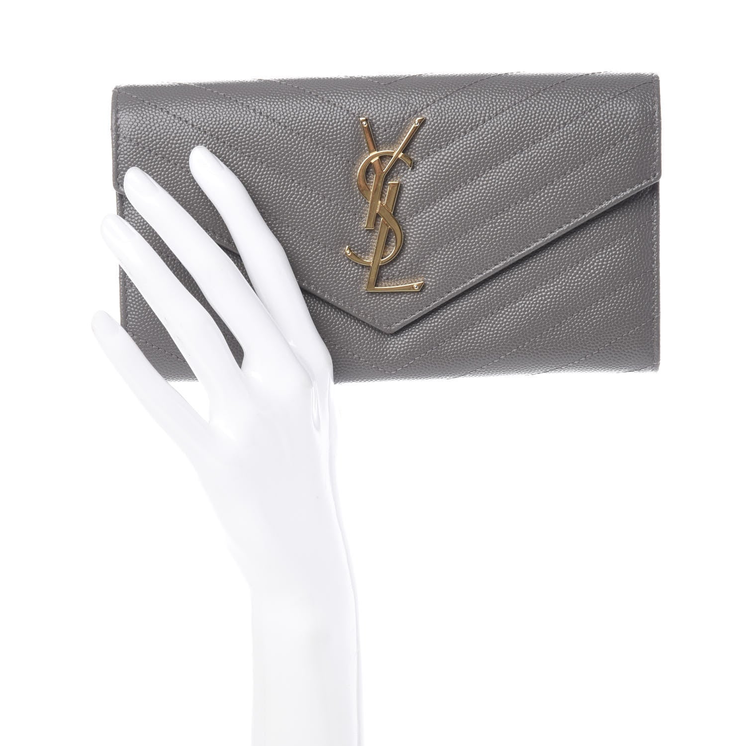 Saint Laurent Grain De Poudre Matelasse Chevron Monogram Flap Wallet Fog 2 of 9