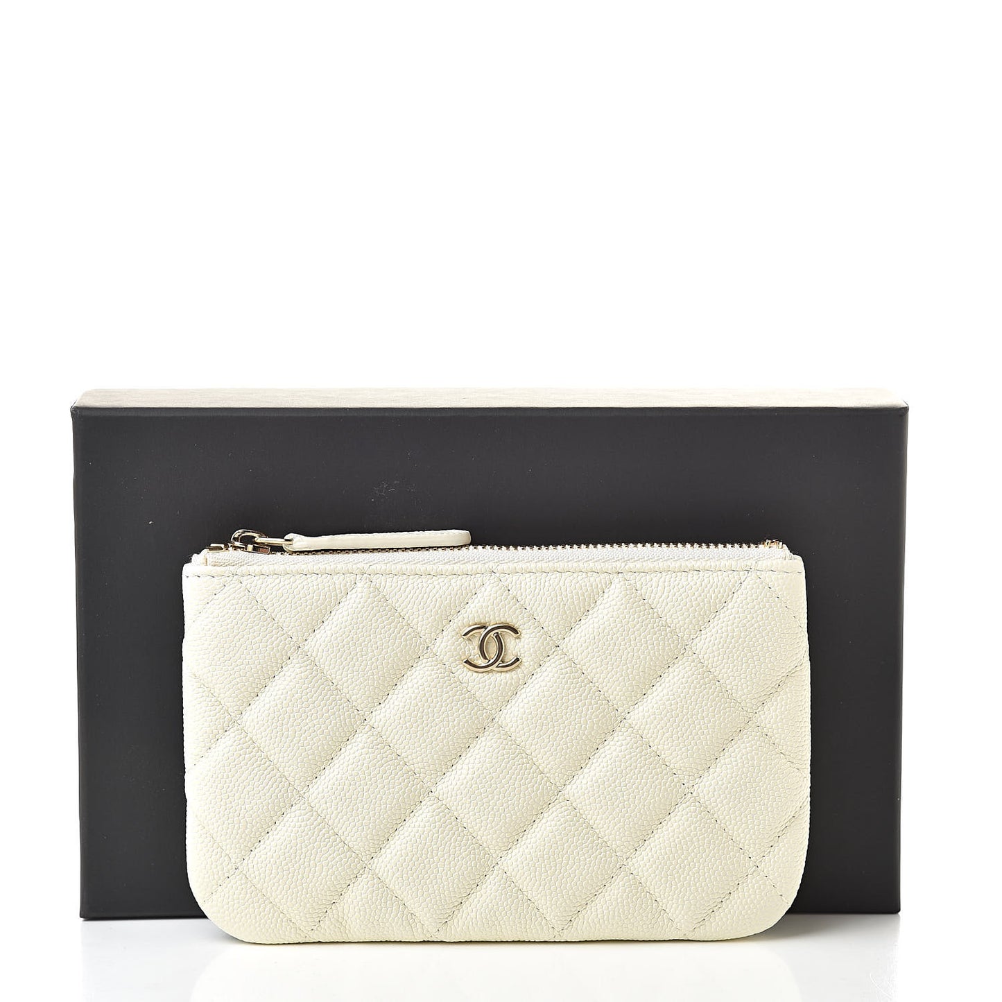 Caviar Quilted Small Cosmetic Case White