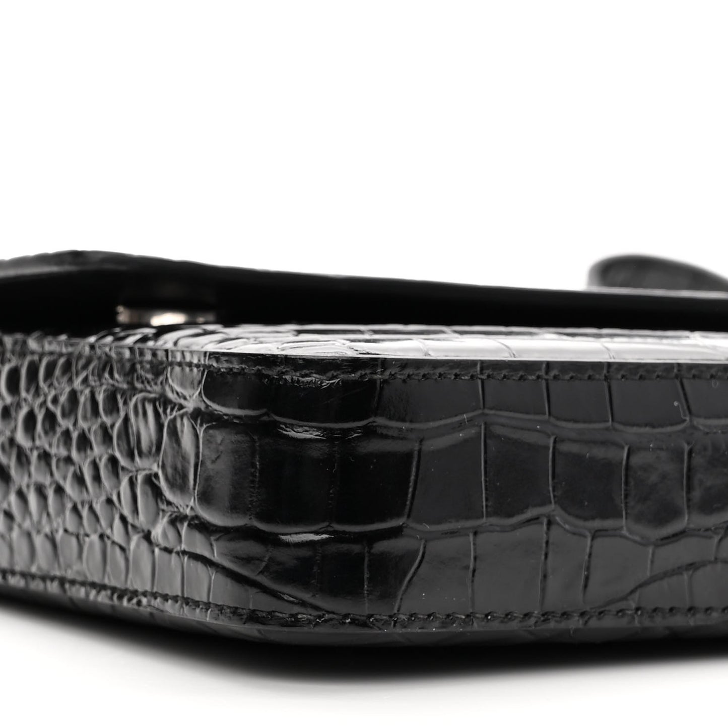Calfskin Logo Crocodile Embossed Triangle Clutch Black White
