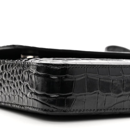 Balenciaga Calfskin Logo Crocodile Embossed Triangle Clutch Black White 8 of 9