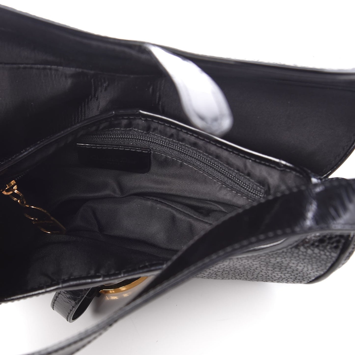 Calfskin Stingray Embossed Saddle Bag Black