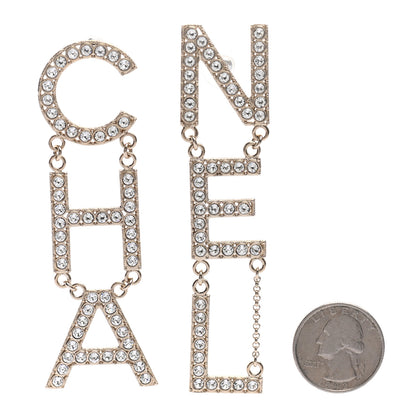 Chanel Crystal Cha-Nel Logo Drop Earrings Gold 2 of 4