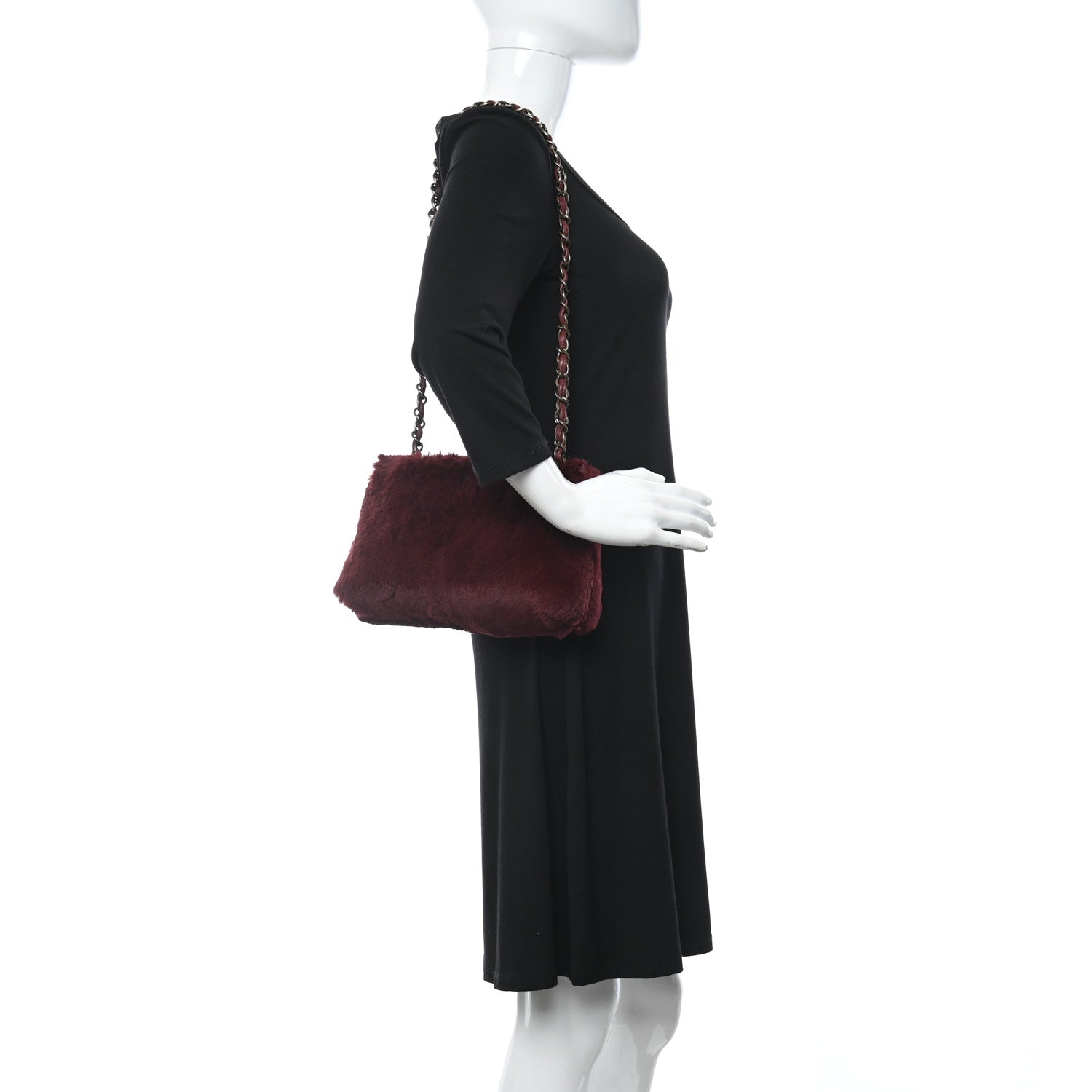 Chanel Rabbit Fur Shoulder Bag Burgundy 2 of 10