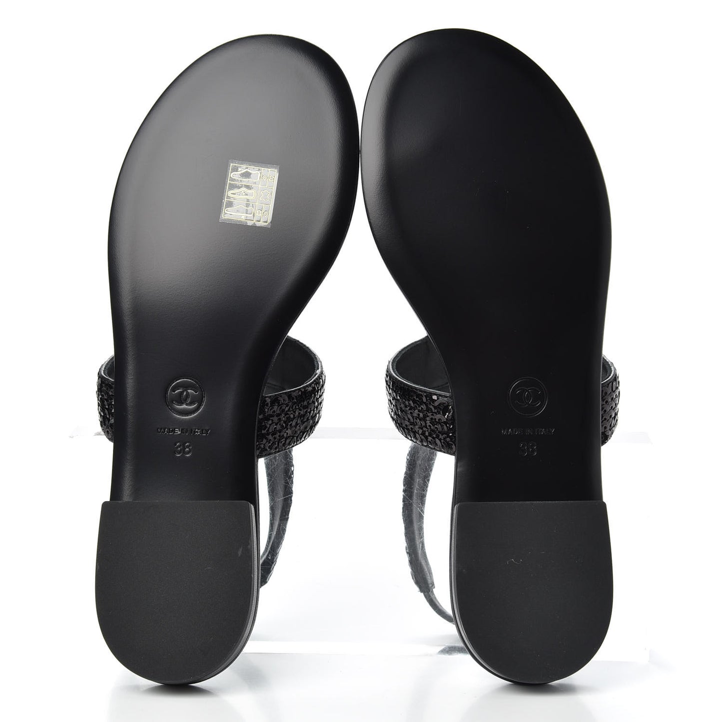 Lambskin Sequin Pearl CC Thong Sandals 38 Black