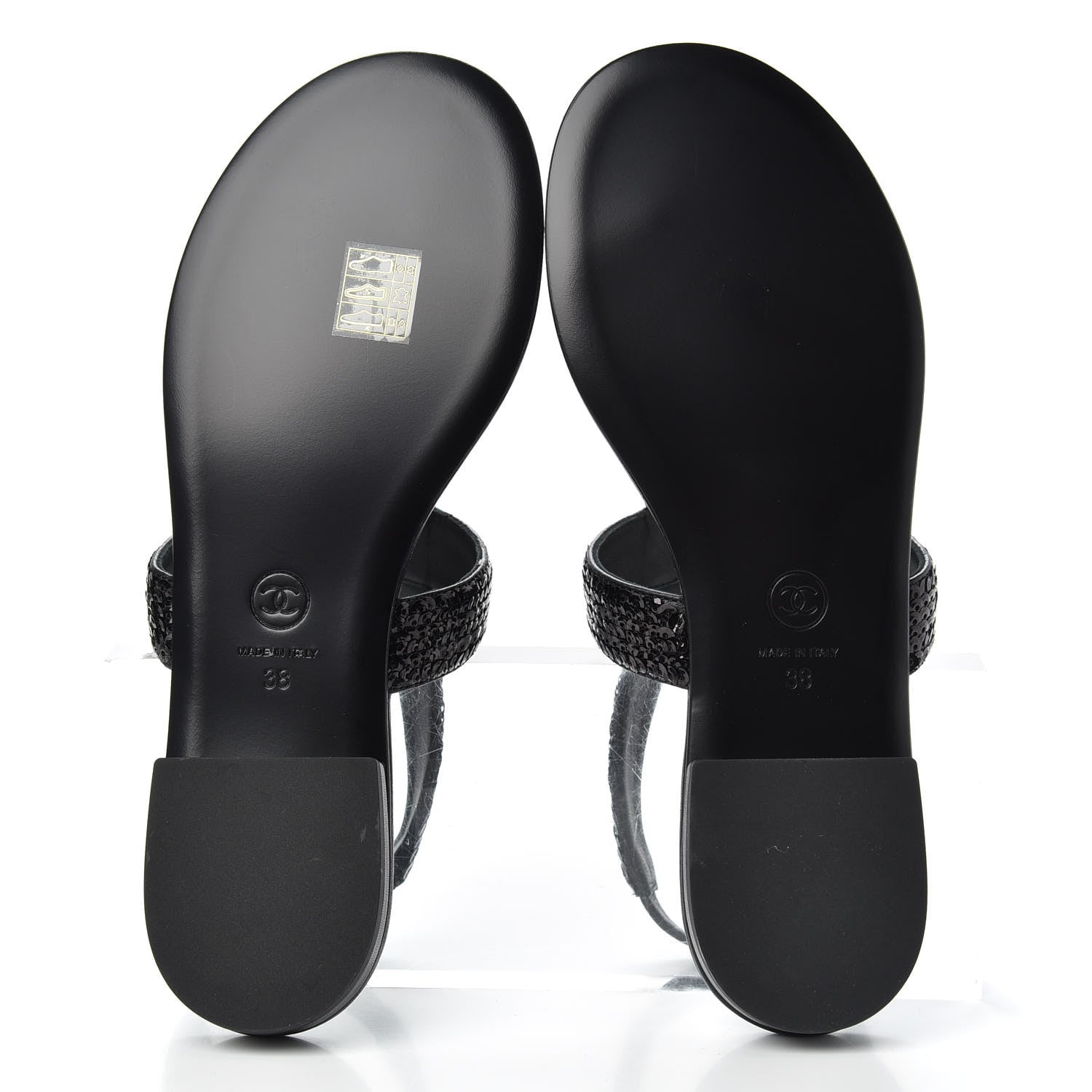 Chanel Lambskin Sequin Pearl CC Thong Sandals 38 Black 6 of 11