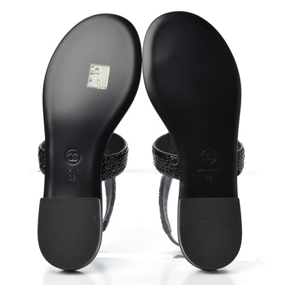 Chanel Lambskin Sequin Pearl CC Thong Sandals 38 Black 6 of 11