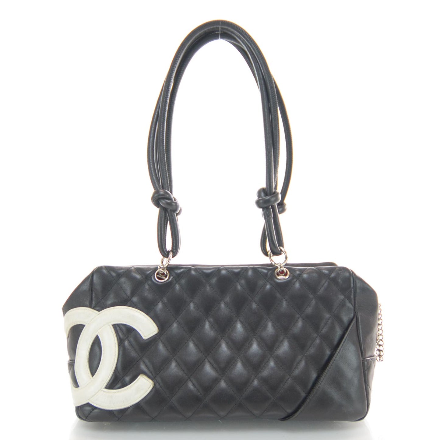 Calfskin Quilted Large Cambon Bowler Black White