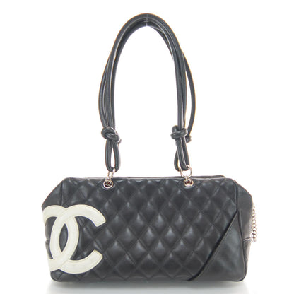 Chanel Calfskin Quilted Large Cambon Bowler Black White 1 of 9