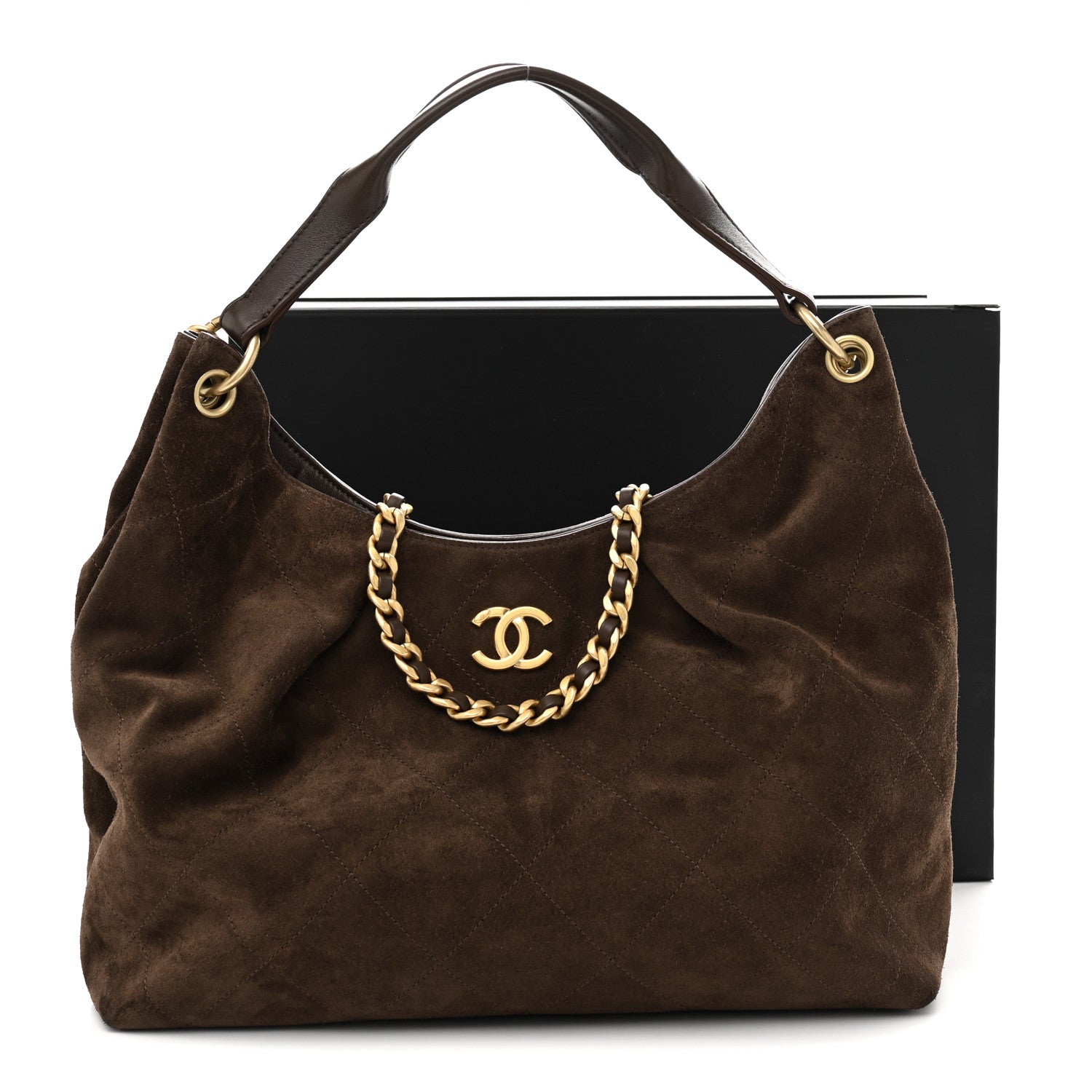 Chanel Suede Calfskin Lambskin Quilted Large Maxi Hobo Dark Brown 11 of 11