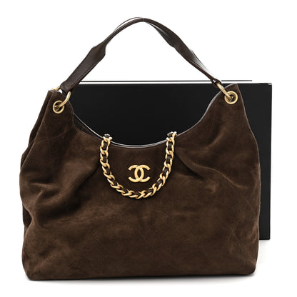 Chanel Suede Calfskin Lambskin Quilted Large Maxi Hobo Dark Brown 11 of 11