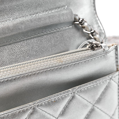 Chanel Metallic Lambskin Quilted Wallet On Chain WOC Silver 14 of 19