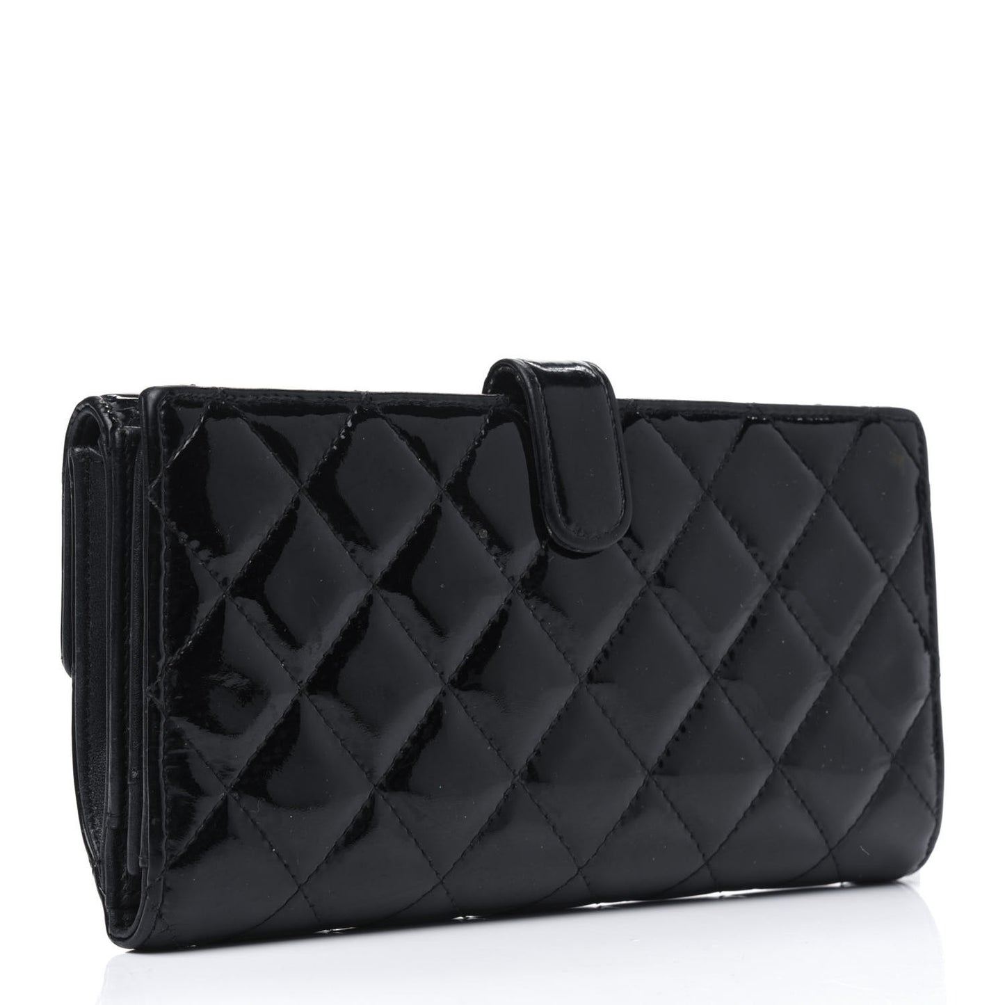 Patent Quilted Large Brilliant Flap Wallet Black