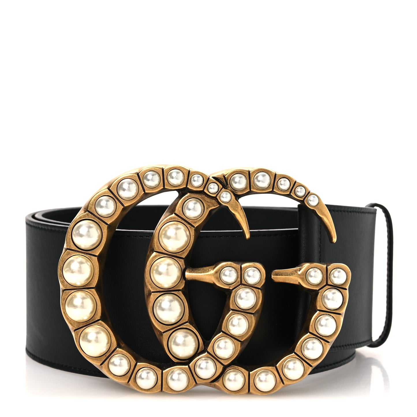 Moon Calfskin Pearl Double G 70mm Belt 85 34 Black Cream