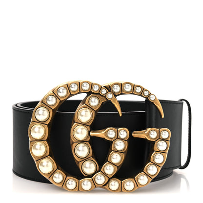 Gucci Moon Calfskin Pearl Double G 70mm Belt 85 34 Black Cream 1 of 6