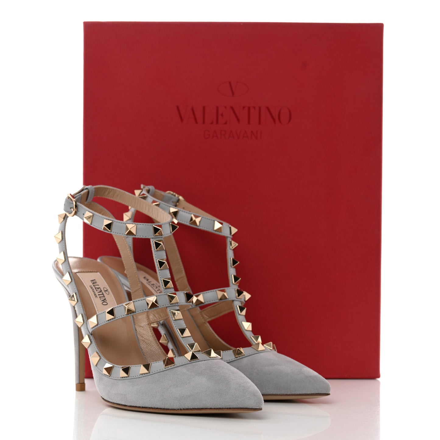 Suede Nappa Rockstud Ankle Strap 100mm Pumps 36.5 Pastel