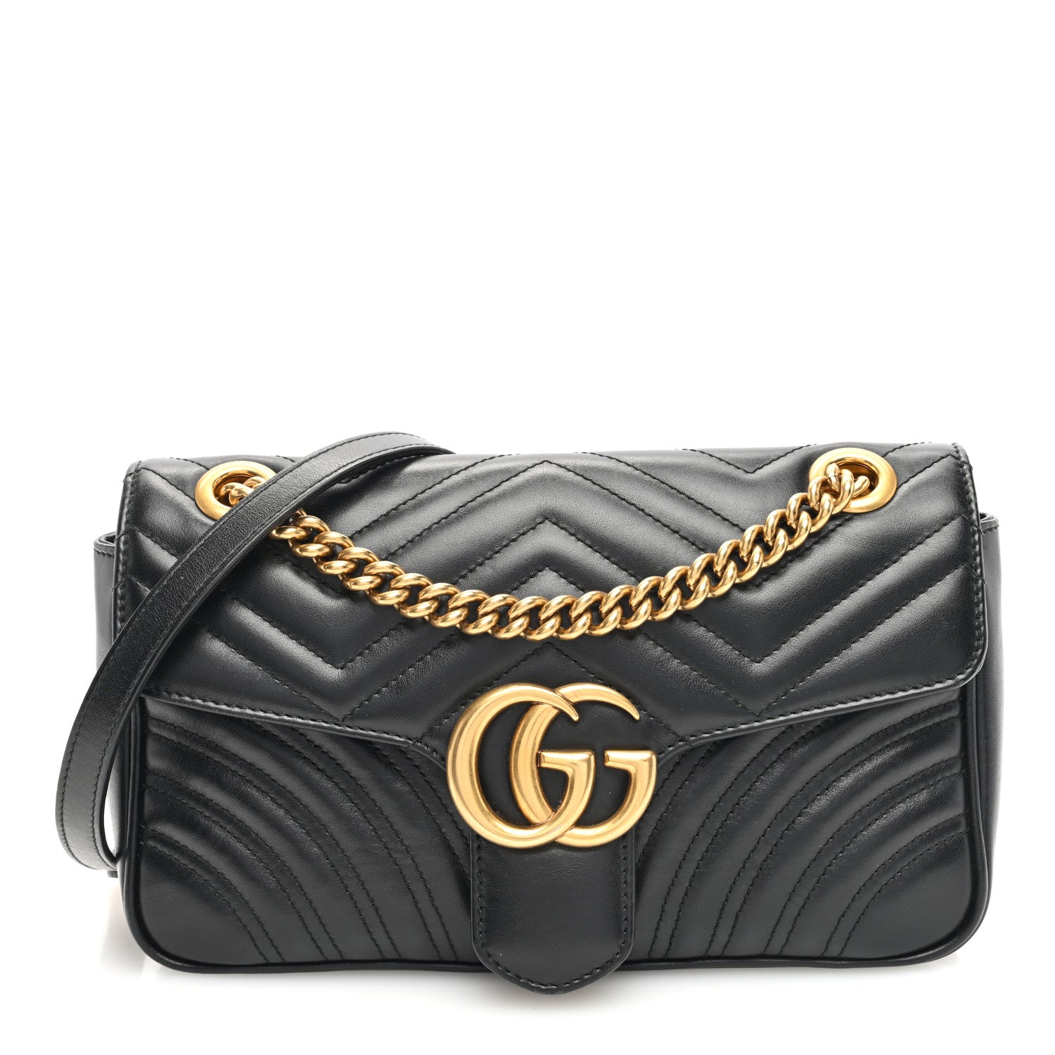 Gucci Calfskin Matelasse Small GG Marmont Shoulder Bag Black 1 of 10