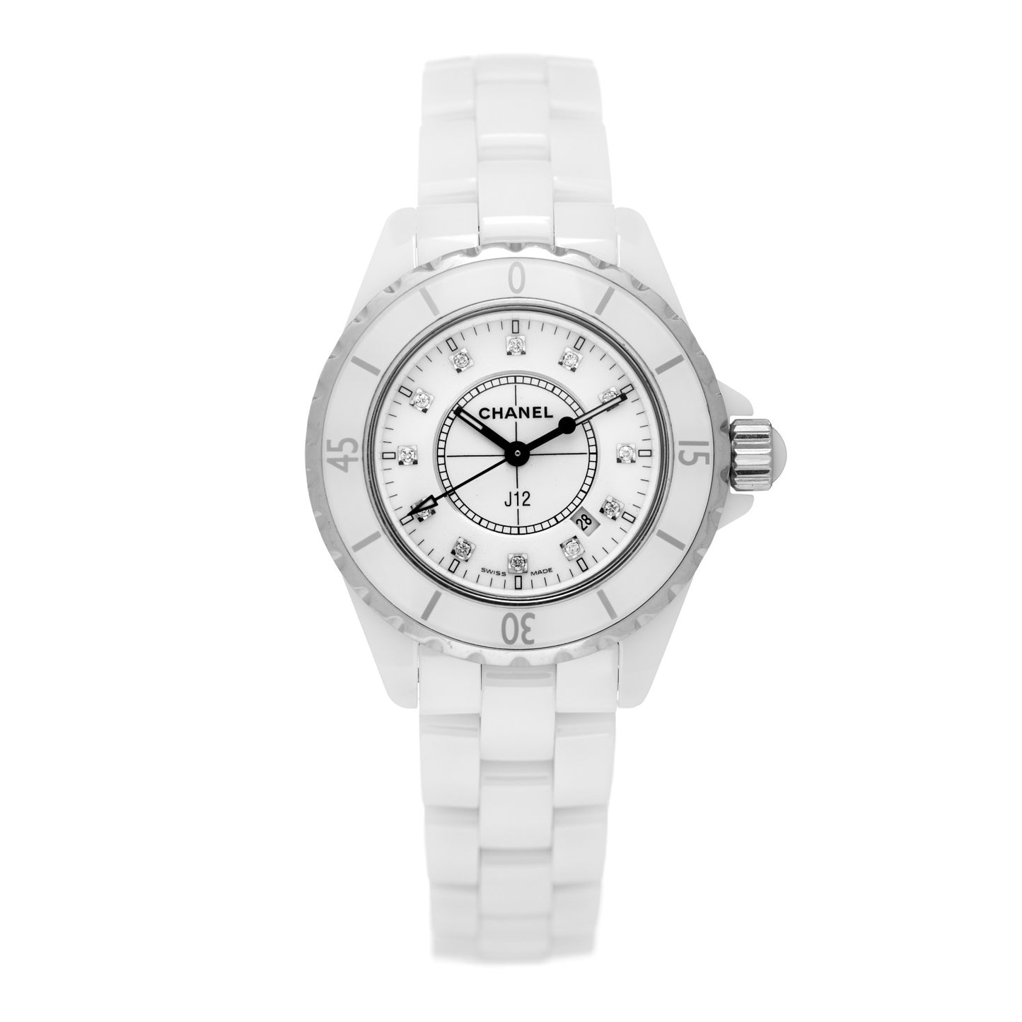 Stainless Steel Ceramic Diamond 33mm J12 Quartz Watch White