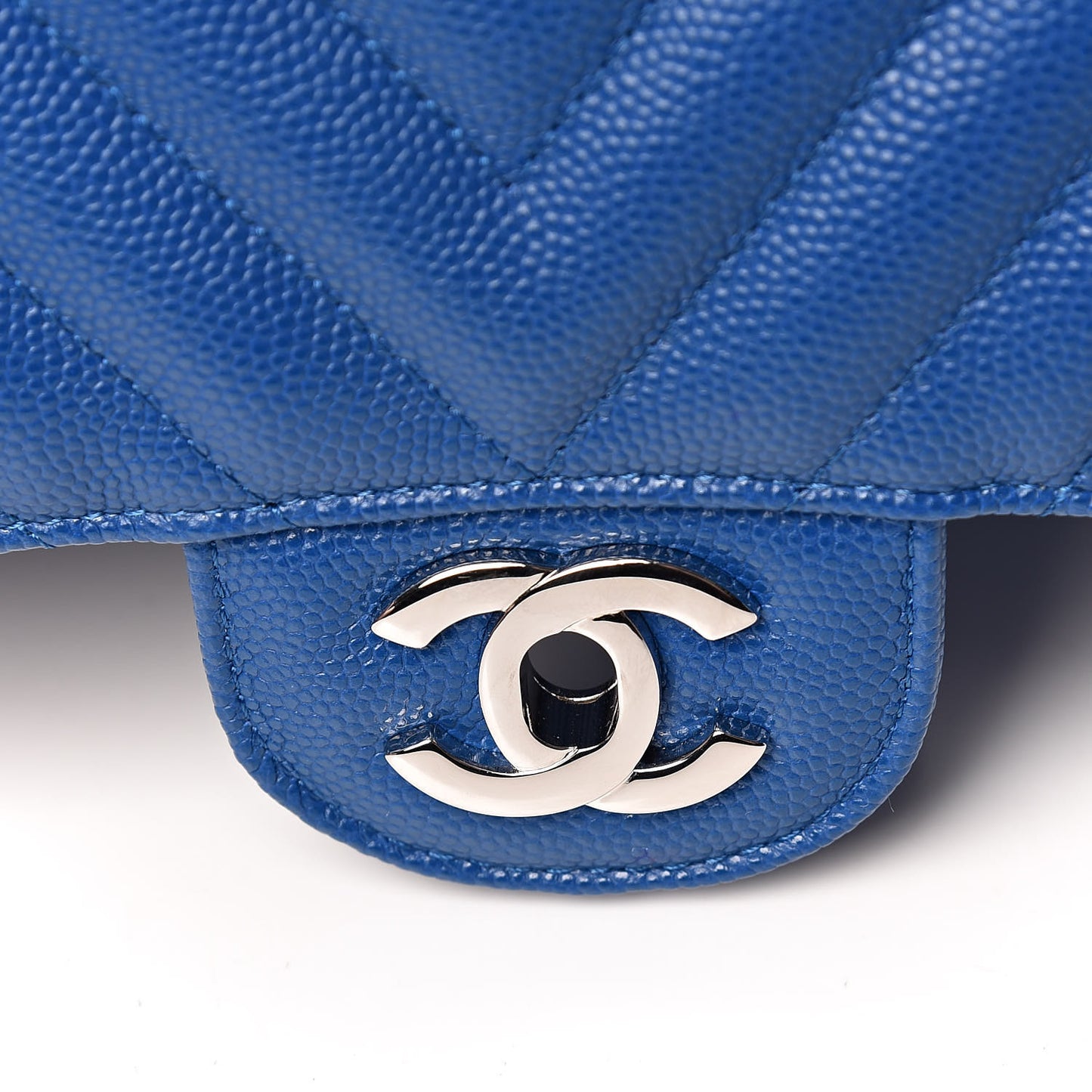 Caviar Chevron Quilted Medium Double Flap Blue