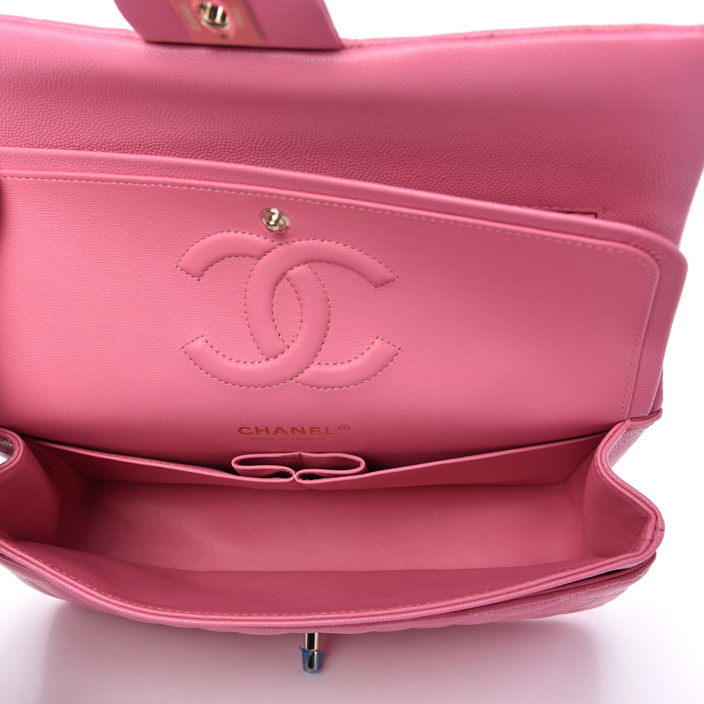 Caviar Quilted Medium Double Flap Pink