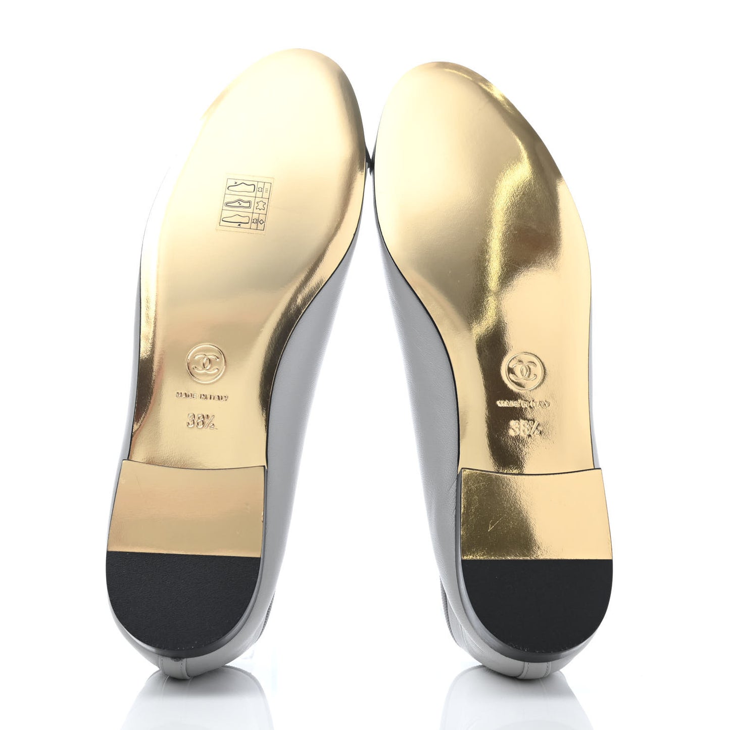 Lambskin Grosgrain Cap Toe CC Ballerina Flats 38.5 Grey Black