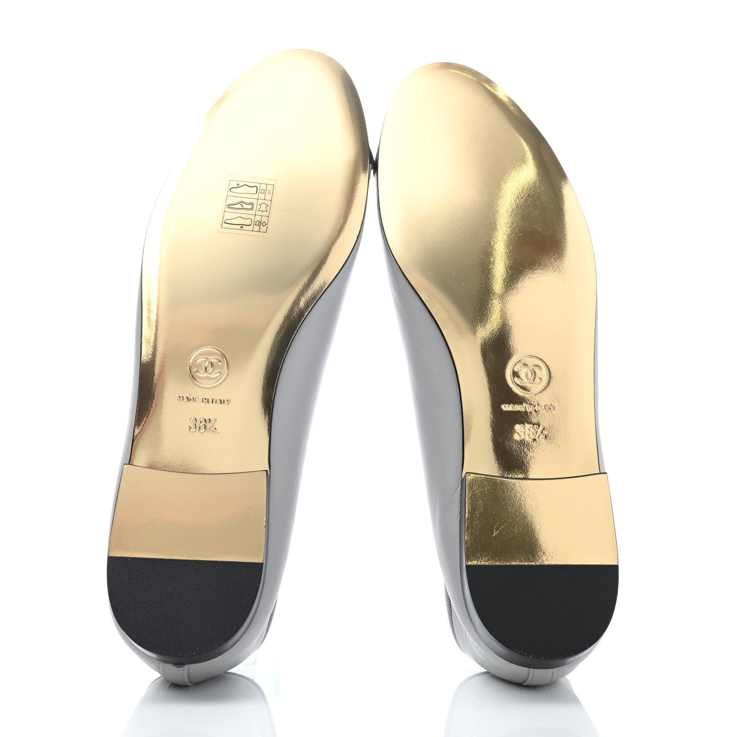 Chanel Lambskin Grosgrain Cap Toe CC Ballerina Flats 38.5 Grey Black 4 of 4