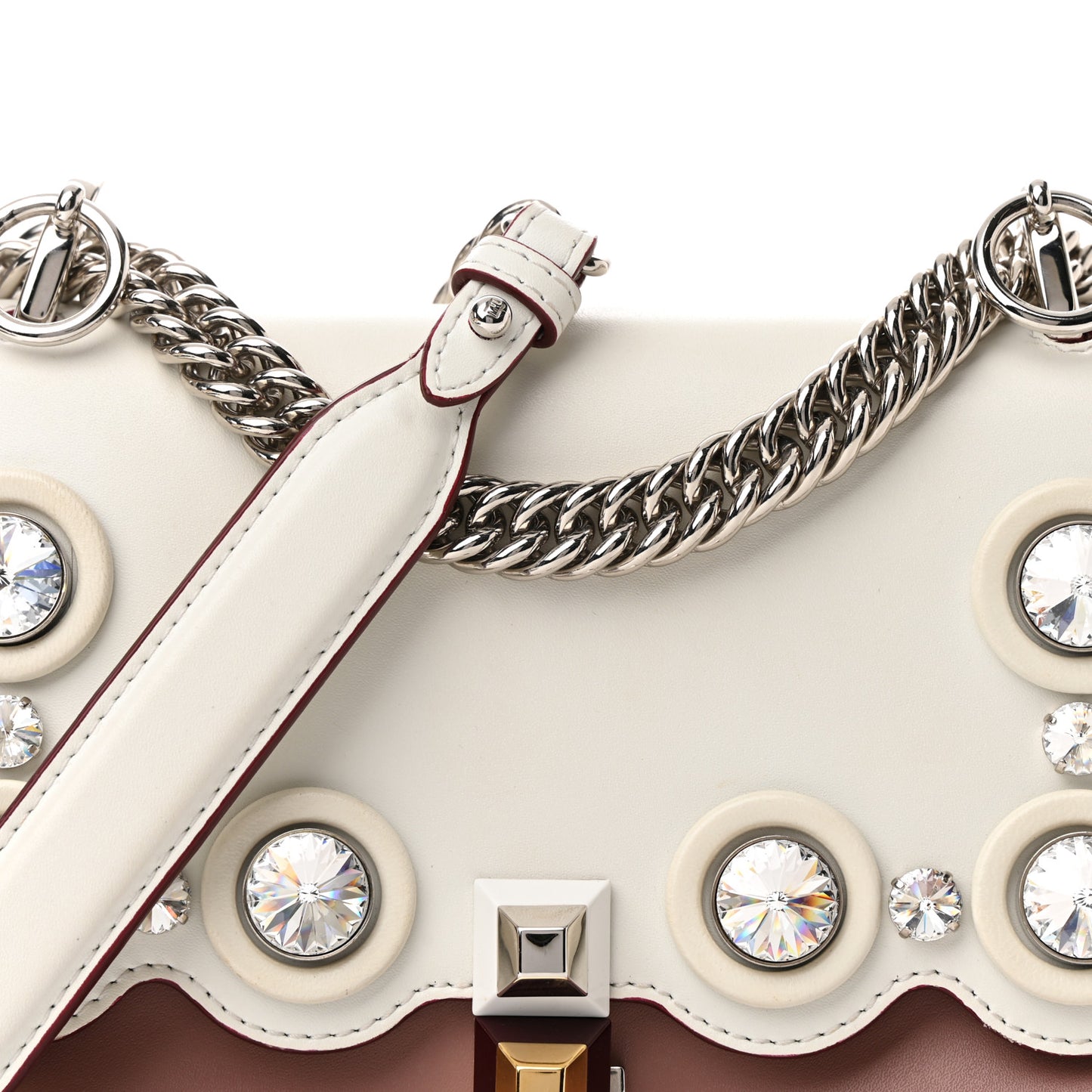 Calfskin Crystal Studded Small Kan I Shoulder Bag English Rose White