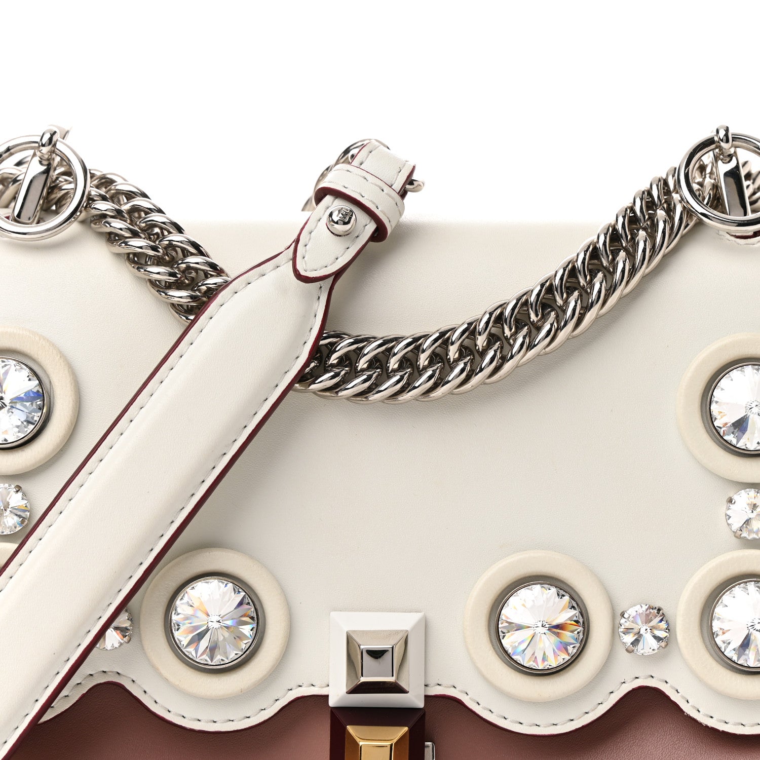 Fendi Calfskin Crystal Studded Small Kan I Shoulder Bag English Rose White 8 of 10
