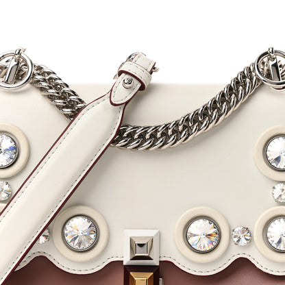 Fendi Calfskin Crystal Studded Small Kan I Shoulder Bag English Rose White 8 of 10