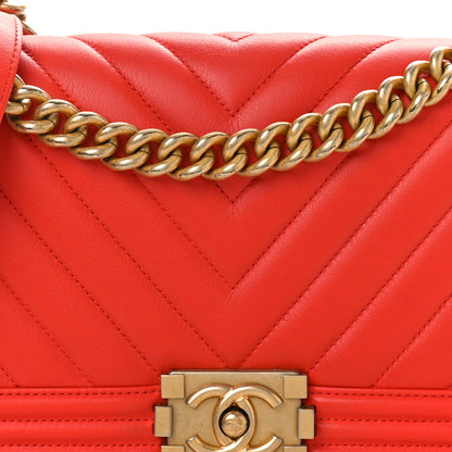 Chanel Calfskin Chevron Quilted Medium Boy Flap Red 7 of 9