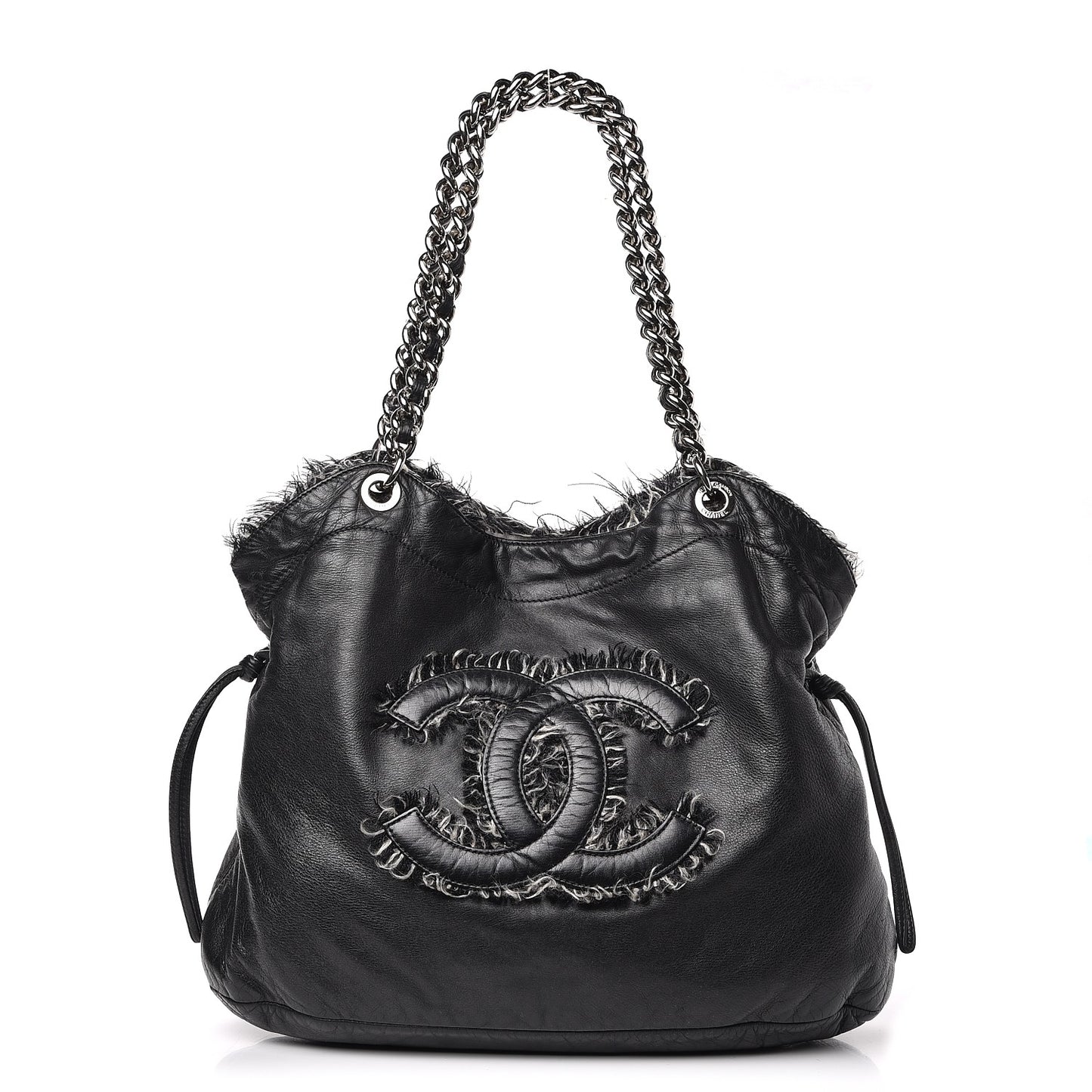 Tweed Lambskin Drawstring Tweedy Tote Black
