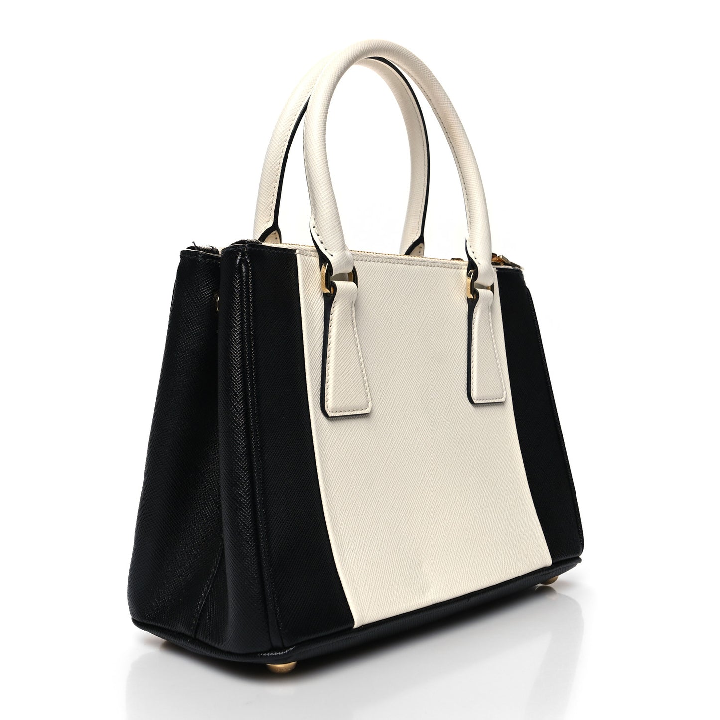 Saffiano Lux Small Bi-Color Galleria Double Zip Tote Black White