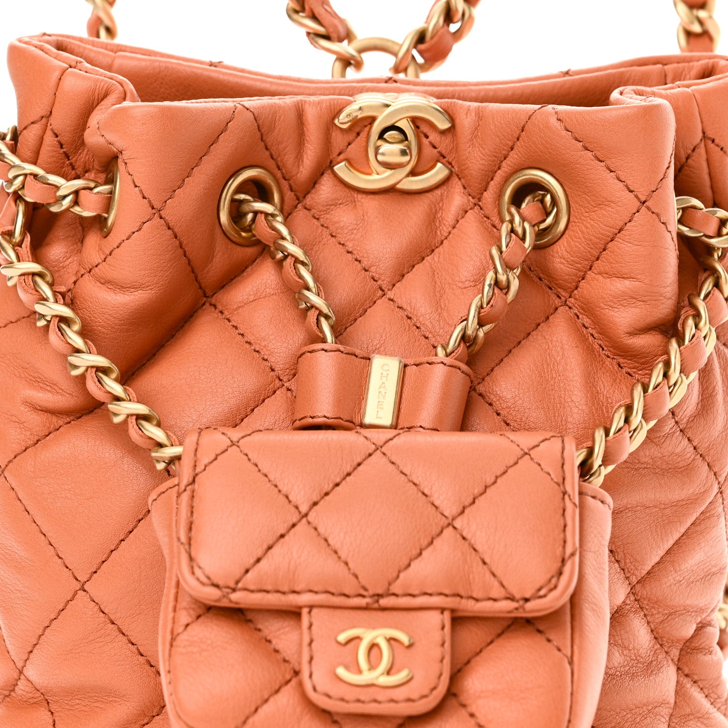 Chanel Calfskin Quilted Small CC Chain Bucket Backpack Orange 8 of 10