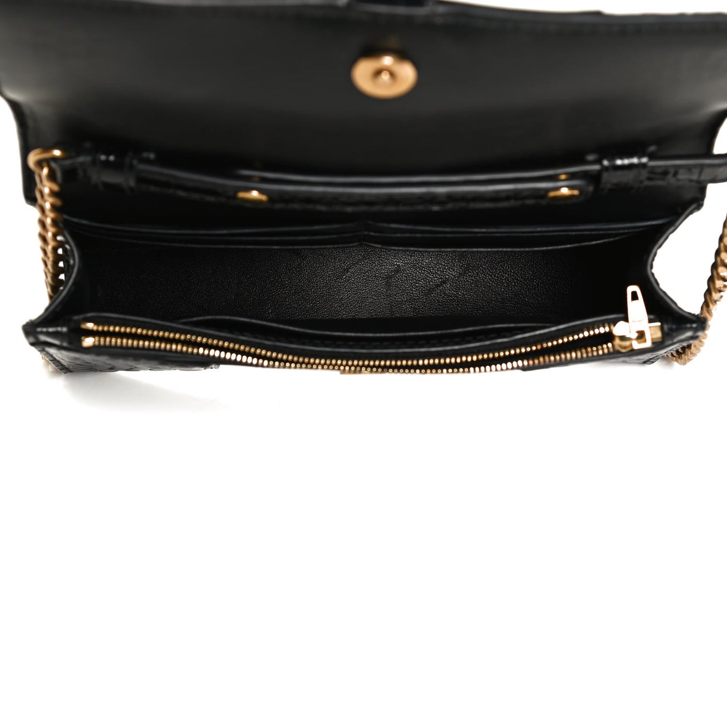 Shiny Calfskin Crocodile Embossed Hourglass Chain Bag Black