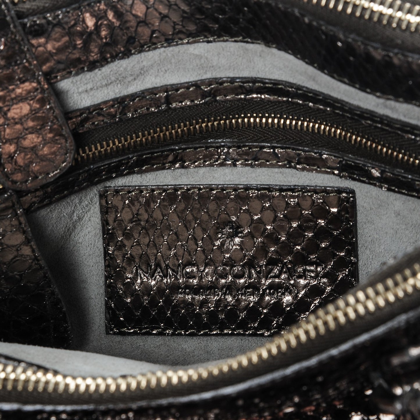 Metallic Python Double Zip Satchel
