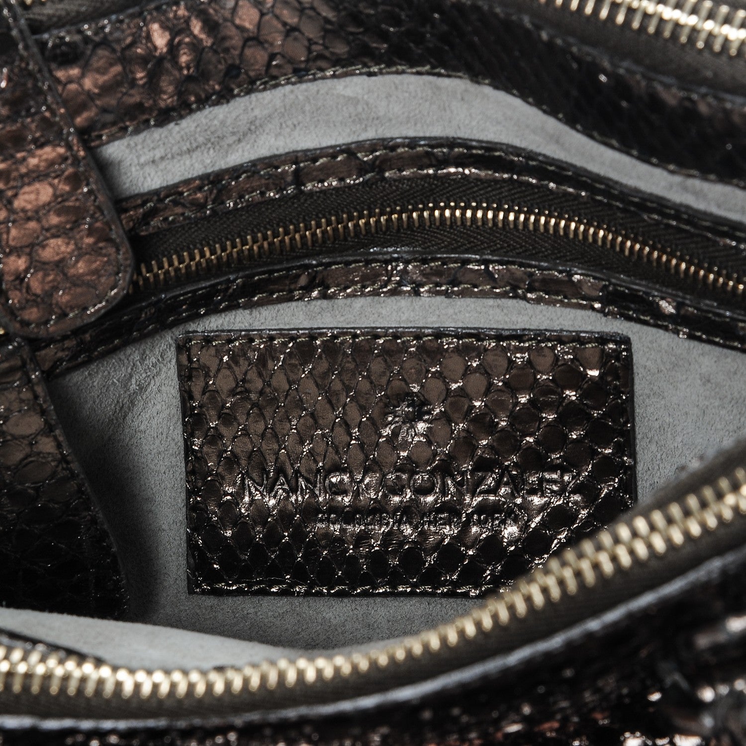 Nancy Gonzalez Metallic Python Double Zip Satchel 7 of 7