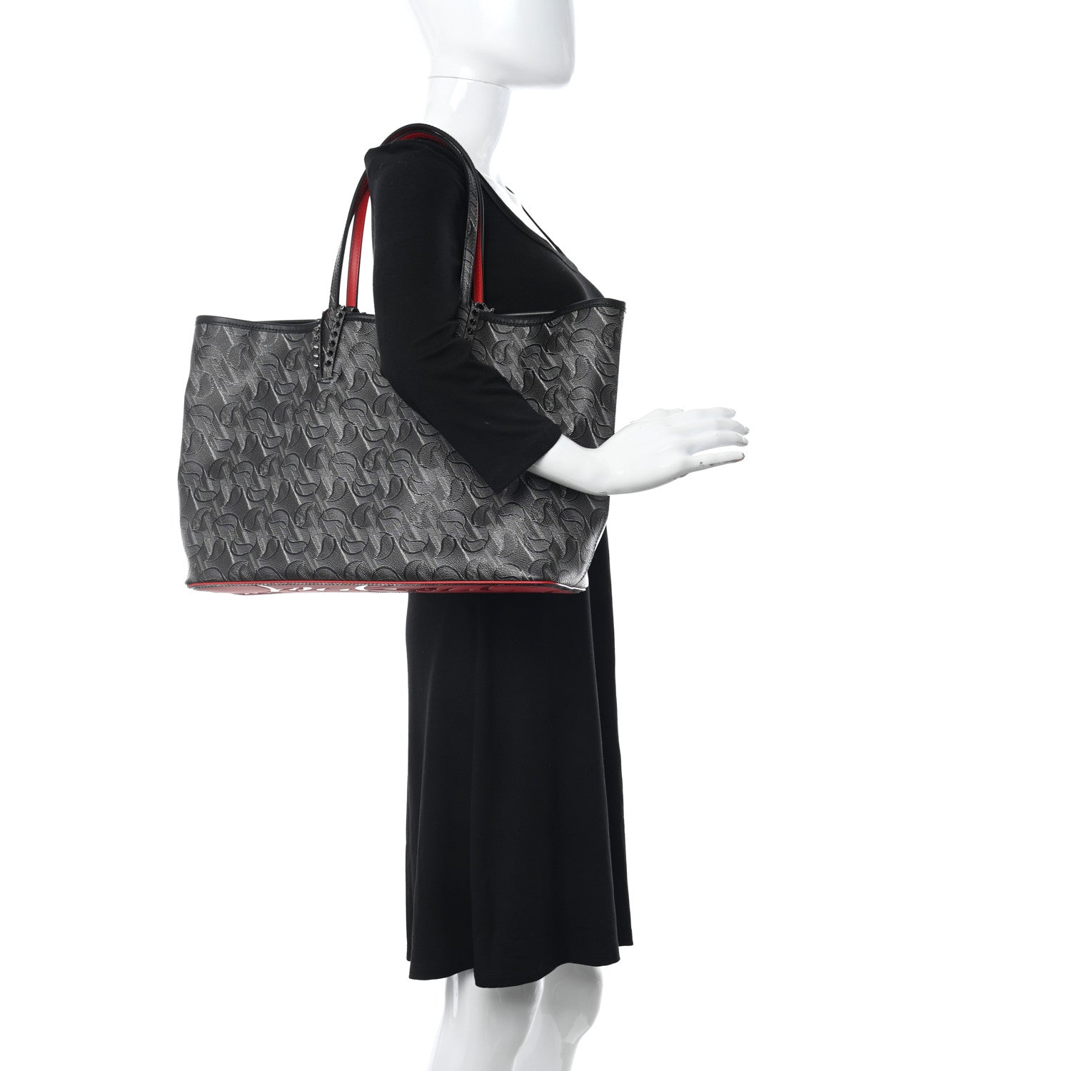 Christian Louboutin Toile Monogram Calfskin Printed Spikes East West Cabata Tote Black 2 of 11