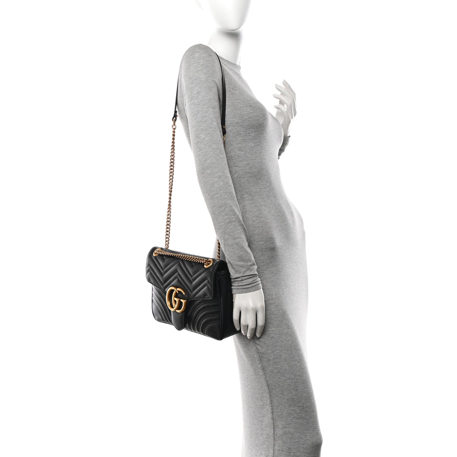 Gucci Calfskin Matelasse Medium GG Marmont Shoulder Bag Black 2 of 11
