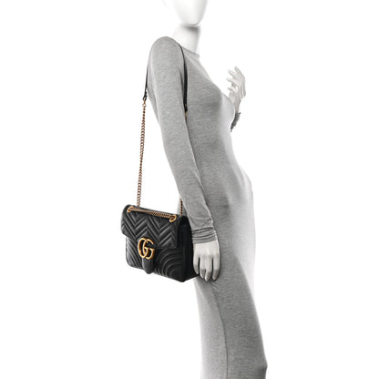 Gucci Calfskin Matelasse Medium GG Marmont Shoulder Bag Black 2 of 11