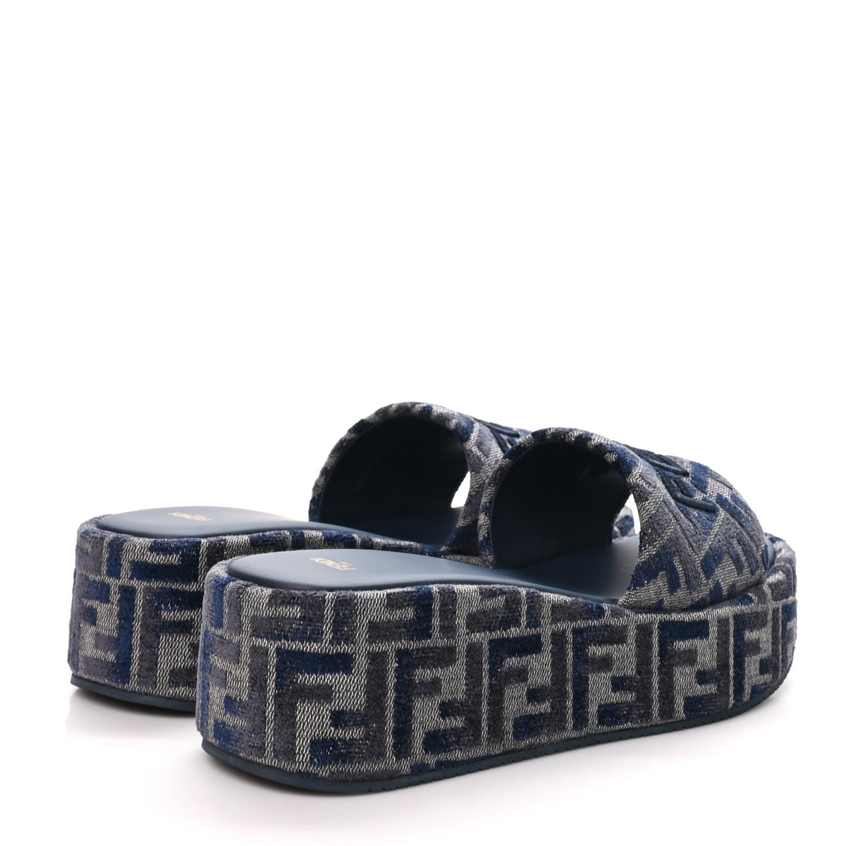 Chenille Womens FF Sunshine Flatform Slide Sandals 41 Grigio Blue