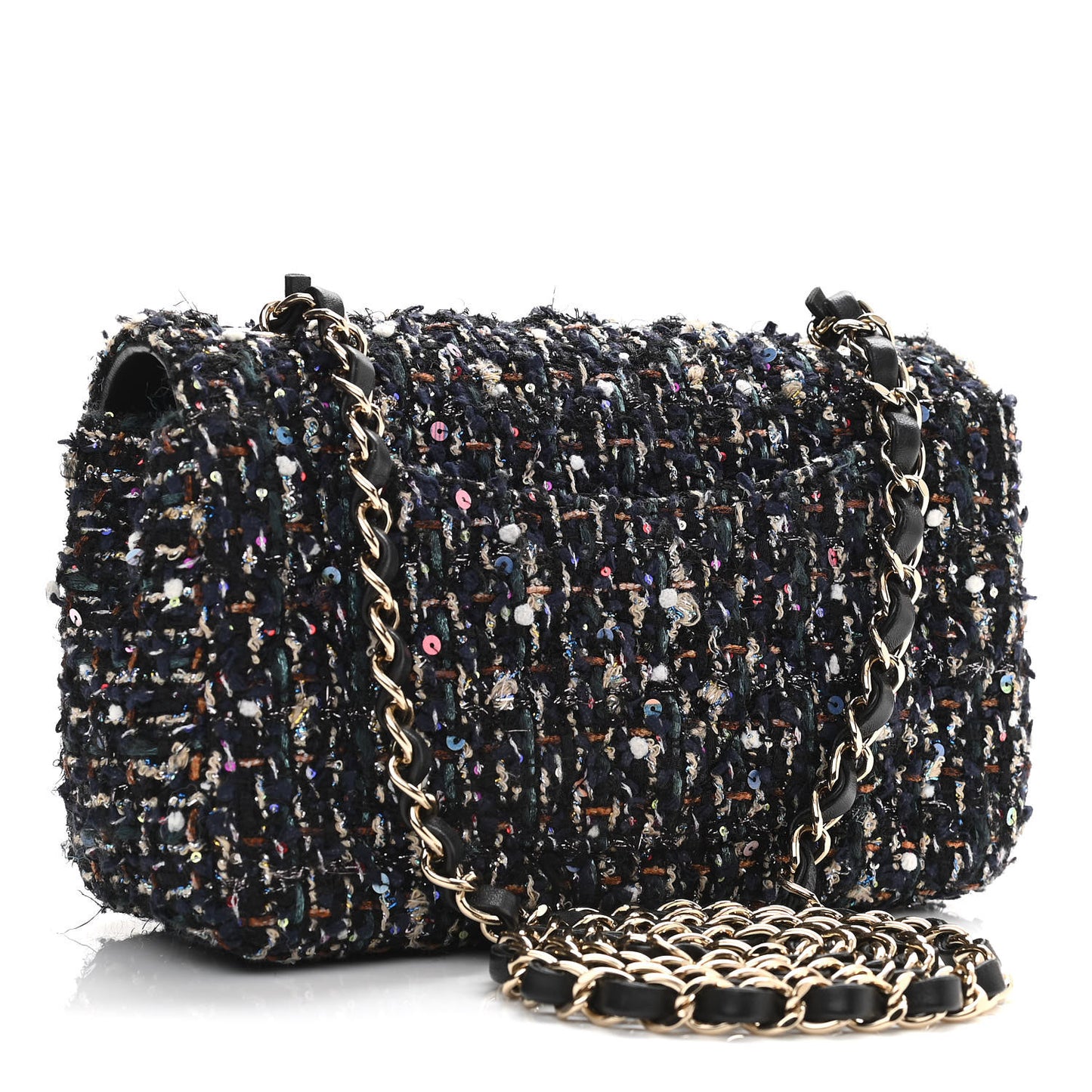 Glittered Tweed Quilted Mini Rectangular Flap Navy Blue Mulitcolor
