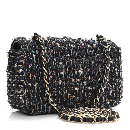Chanel Glittered Tweed Quilted Mini Rectangular Flap Navy Blue Mulitcolor 3 of 12